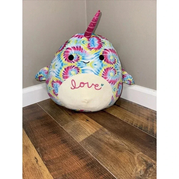 Squishmallow 13" Milaina Narwhal Valentines Plush Rainbow Tie Dye Kellytoy 2022 - Picture 1 of 4
